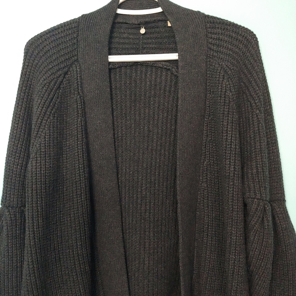 ANTHROPOLOGIE KNITTED & KNOTTED DARK Gray MAJELLA Open Front WOOL BLEND CARDIGAN - Picture 4 of 16